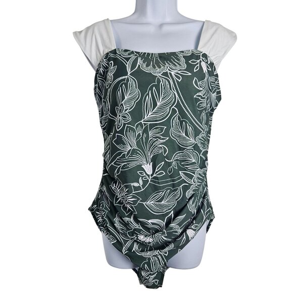 B2prity Womens XL Retro One-Piece Swimsuit Square Neckline & Floral Print Beach - Picture 2 of 8